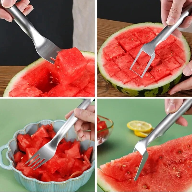 Unbranded Watermelon Slicer Cutter 2-in-1 Fork Stainless Steel Fruit Cutting