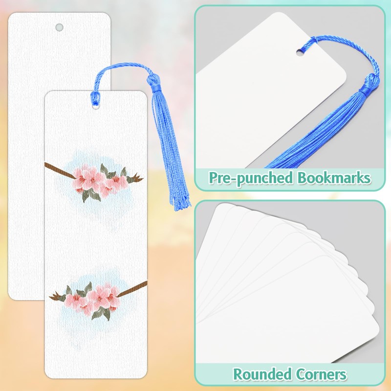 DSYIL 100 Sets Watercolor Paper Bookmarks with Tassels, Blank Book