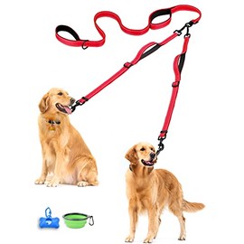 PetBonus Correa Doble para Perros, Correa Doble sin enredos, Correa Reflectante para Entrenamiento, 4 cómodas Asas Acolchadas para 2 Perros (Rojo)