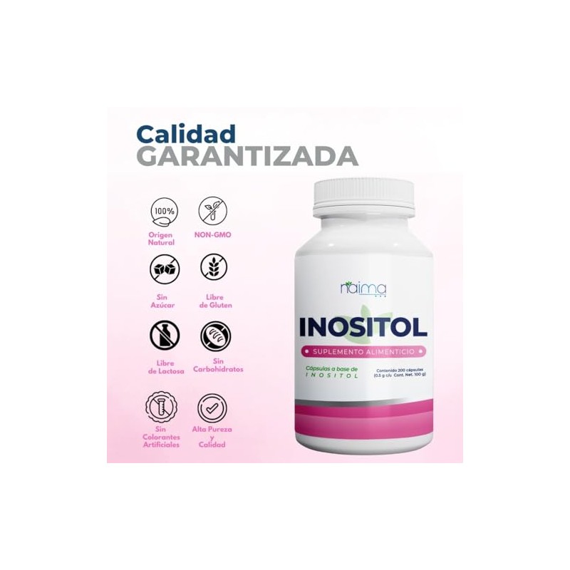NAIMA Inositol, 200 Cápsulas Suplemento Alimenticio 100 Puro Ingredientes Naturales,