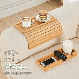 GEHE Couch Cup Holder, Anti Falling Sofa Arm Tray, Removable Couch Cup Holder Armrest Tray, Foldable Couch Arm Tray, Diversified Couch Side Table for Remote/Snacks/Cellphone/Drinks/Cup