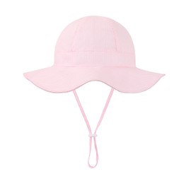 Baby Sun Hat Toddler Bucket Hats Summer Sun Protective Kids Beach Hats Wide Brim Outdoor Camping Hat for Boys Girls Strip Pink 2-4 T