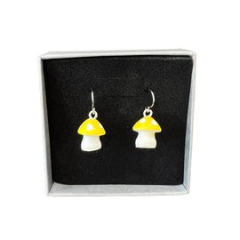 Mini Mushroom Style Earrings, Mushroom earrings,Toadstool Earrings, Mushy Earrings, Novelty Mushroom Earring, Mushroom Jewellery, Mushroom Gifts, Gift Box (Yellow)