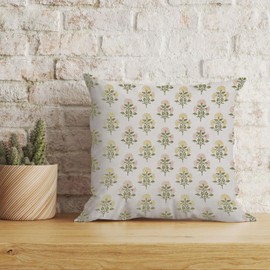 AOFANGGO Sage Green Pink Yellow Floral Pillow Cover 18x18 Block Print Decorative Spring Flowers Seasonal Accent Throw Pillow Cushion Cases Grandmillenial Modern Farmhouse