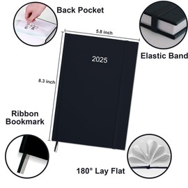 2025 Planner - Weekly & Monthly Planner from January 2025 to December 2025, Agenda 2025 with Inner Pocket, Elastic Band, Hard Cover, Perfect Daily Organizer, 5.8'' × 8.3'', Black