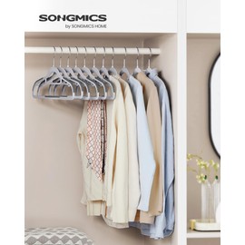 SONGMICS Pack of 50 Coat Hangers, Space-Saving Plastic Clothes Hangers, Non-Slip, 0.2 Inches Slim, 16.5 Inches Wide, 360° Swivel Silver Hook, Light and Dark Gray UCRP20G50
