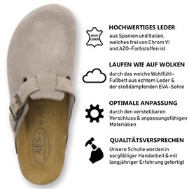 AFS Shoes 2900 Comfortable Leather Clogsfor Women, Fashionable Slippers, Handmade in Germany, quarz, Size: 6.5
