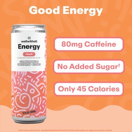 WellWithAll Peach Energy Drink – Caffeine from Tea – With Vitamin C – Lightly Sparkling Beverage – Fruit & Veggie Juice Blend – 12 Oz (Pack of 12)
