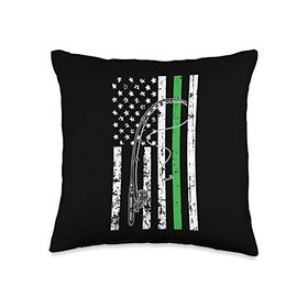 American Flag Green Line Military Army Cool Fishing Gifts Throw Pillow