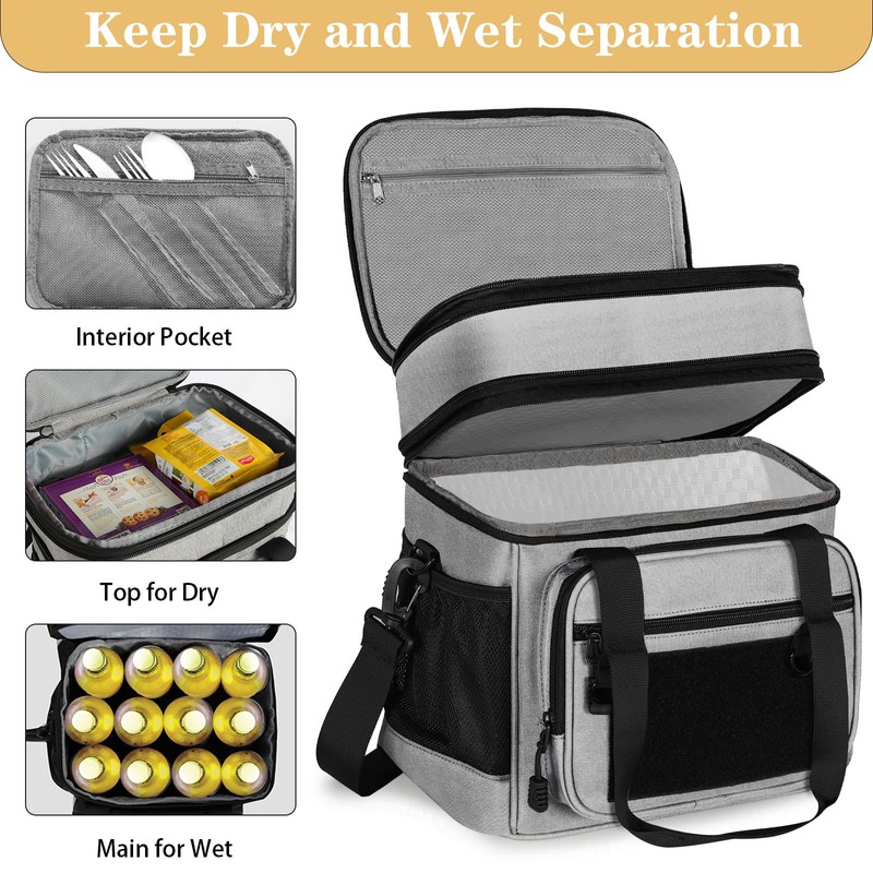 GLENKEY Double Deck Insulated Lunch Box, Expandable Large Lunch Bag