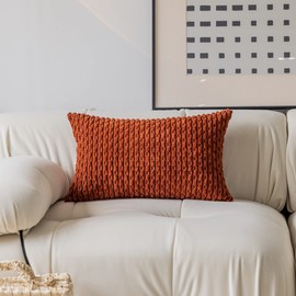 Kevin Textile Fall Lumbar Throw Pillows Cover Autumn Decorative Cushion Covers for Chair/Sofa/Bed/Car Comfortable Corduroy Striped 12 x 20 Inches Burnt Brick Double Pieces