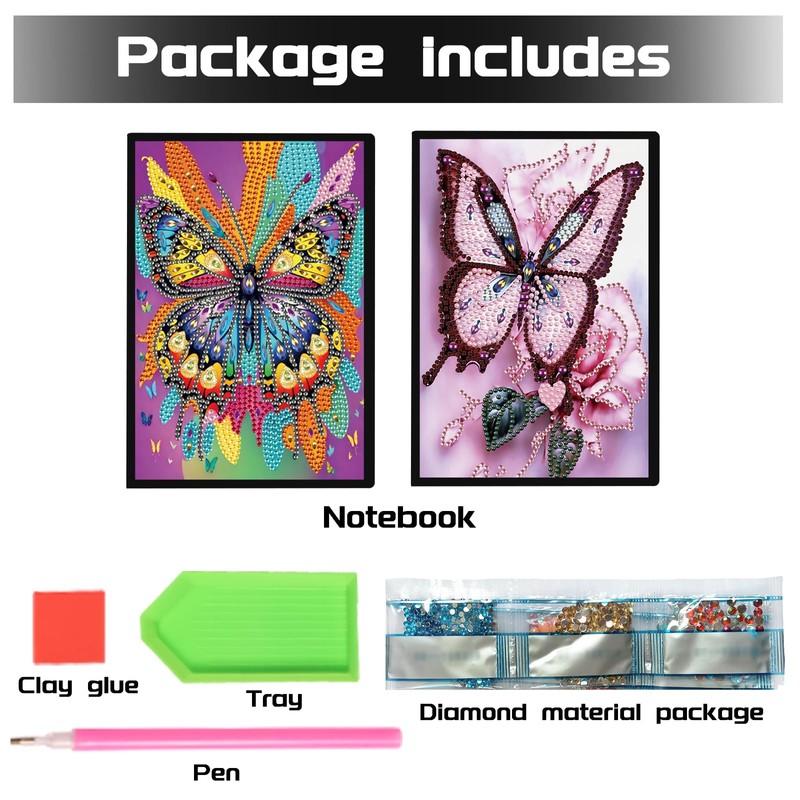 DCIDBEI 2 Pack Diamond Painting Notebook Butterfly A5 Blank Diamond
