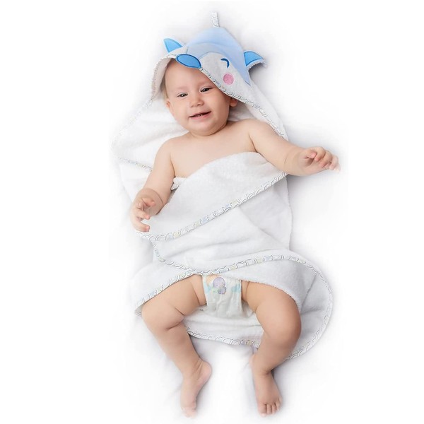 Baby Bath Towel for Girls and Boys - Hooded Towel Baby 100% Organic Cotton, Oeko-Tex Certification, No Chemicals - Baby Towel with Hood 70 x 70 cm, 0-12 Months - Blue