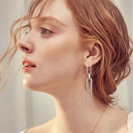 MALOYANVE Paperclip Earrings for Woman Exaggerated Long Punk Cool Gold Silver Plated Interlocking Punk Geometric Drop Dangle Pin Earrings Minimalist Retro Link Chain Hoop Earrings (Silver)