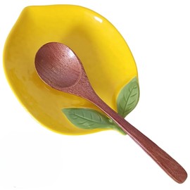 Ceramic Spoon Rest in Lemon Shape, Colourful Spoon Rest with Leaf Decoration, Spoon Holder for Kitchen, Dishwasher Safe, Spoon Rest Ceramic for Cooking Spoons, Teaspoons & Kitchen Utensils, Soap Boxes