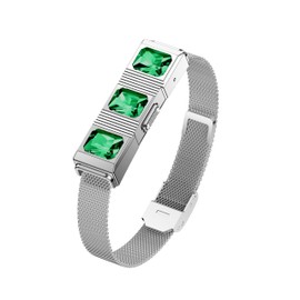 Women's Smart Bracelet, Health and Fitness Tracker, Pedometer/Blood Oxygen/HRV/Sleep Tracker, Fashion Emerald Bracelet with Message/Call Reminder (Silver)