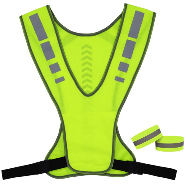 VEGCOO Reflective Running Vest Set, Adjustable High Vis Running Vest