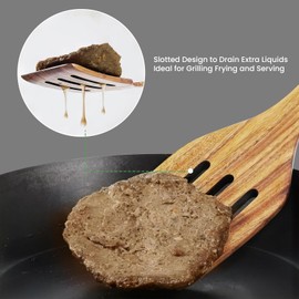 13 Inch Bamboo Spatulas for Nonstick Cookware, 2 Pack Wooden Kitchen Utensils, Wooden Spatula for Cooking, Slotted Wok Turners, Flipper for Pancake, Fish, Egg