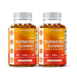 Vitamatic Turmeric Gummy with Ginger & Black Pepper Extract – 60 Vegan Gummies Each | 2 Pack (120 Gummies) 95% Curcuminoids – Powerful Antioxidant & Inflammatory Support