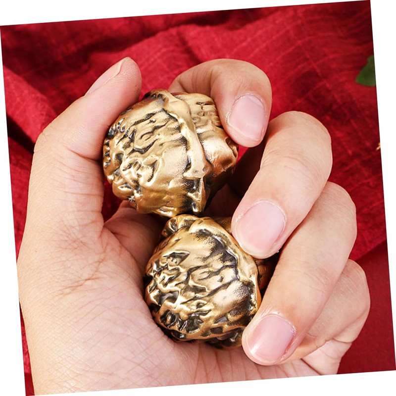KONTONTY Chinese Walnut Exercise Balls Hand Grip Strengthening Balls Brass