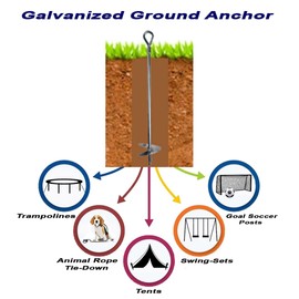 Ashman Galvanized 18 inches Ground Anchors, Shaft is 2/5 inches in diameter, Ideal for Securing Animals, Tents, Canopies, Sheds, Car Ports, Swing Sets (4 Pack)