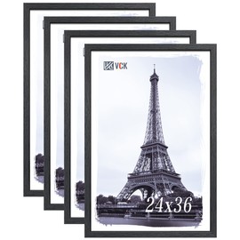 VCK 24x36 Poster Frames Black 4 Pack, Textured Exclusive Solid Wood Picture Frame, Wall Gallery Frame
