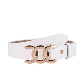 CMEIMEI Women Belt for Jeans Dress Cinch Waist Belts for Ladies Genuine Leather Belt with Gold Buckle, White, 100cm:Tits Waist 26-34"