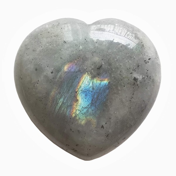 Manekieko Natural Moonstone Palm Worry Carved Heart Love Stone,40mm Crystals