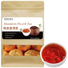 XIXICHA Tangerine Peel Puerh Tea Big Orange Peel Puer Tea Da Hong Gan Mandarin Orange Peel Puerh Xinhui ChenPi Pu'er Citrus Yunnan Puerh 大红柑 陈皮普洱茶 新会陈皮 云南普洱茶 熟茶 8.8oz/250g （One about 30-35g）