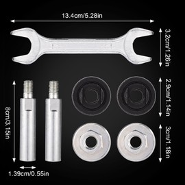 Lyreh Nut Spanner Flange Kit, Aluminum 2pcs Metal Press Plate 2pcs Hex Flange Nuts 2pcs Angle Grinder Extension Connecting Rods Double-End Wrench Compatible with Grinders & Polishers