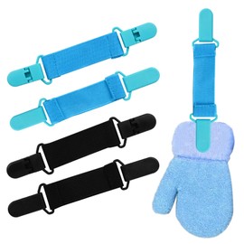 4 PCS Anti Lost Mitten Clips for Kids, Elastic Straps Mitten Clips Toddler, Glove Clips Kids for Hat, Bed Sheet (Black+Blue)
