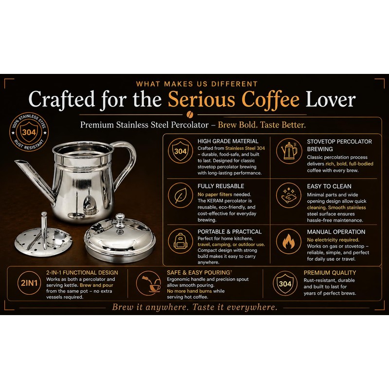 KERAM Percolator Coffee Pot, 13.52 fl oz / 400 ml,