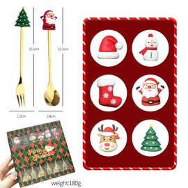 FRUHLING Set of 6 Christmas Spoons, Forks Set, Stainless Steel Christmas Coffee Spoons, Christmas Forks, Dessert Spoons, Tea Spoons, Mixing Spoons, Christmas Cutlery with Gift Box, 3 Spoons, 3 Forks
