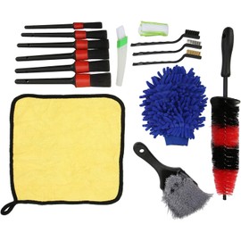 Juego de cepillos profesionales para detalles de automóviles de 15 piezas para limpieza interior y exterior de automóviles, camiones, motocicletas y con paño de seda de celulosa