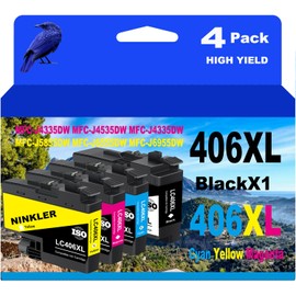LC406XL Ink Cartridges Compatible for Brother Printer LC406 for MFC-J4335DW MFC-J4535DW MFC-J4335DW MFC-J5855DW MFC-J6555DW MFC-J6955DW 4 Pack(Black Cyan Magenta Yellow)