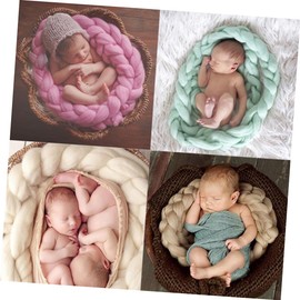 KOMBIUDA Hand Woven Braid Rug Blanket Photography Prop Twisted Braids White for Stylish Photos Comfortable Knitted Material for Newborns Fine Workmanship Versatile Basket Filler