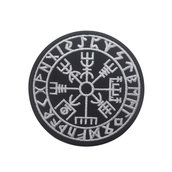 Ohrong Viking Helm of Terror Embroidered Patch Norse Rune Vegvisir Morale Badge Costume Biker Round Armband Emblem Applique