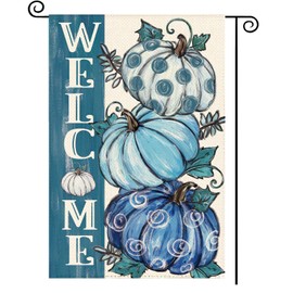 Cloudfomila Fall Blue Pumpkin Garden Flag 12 x 18 Inch, Autumn Thanksgiving Burlap Double Sided Welcome Small Flag Yard House Farmhouse Seasonal Holiday Patio Outside Decoration
