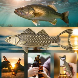 MR.BARWARE Bass Fish Bottle Opener – Fishing Gifts for Men, Dad, Beer Lovers – Bronze Fish-Shaped Bar Tool with Gift Bag – Perfect Birthday, Father’s Day, Xmas Present