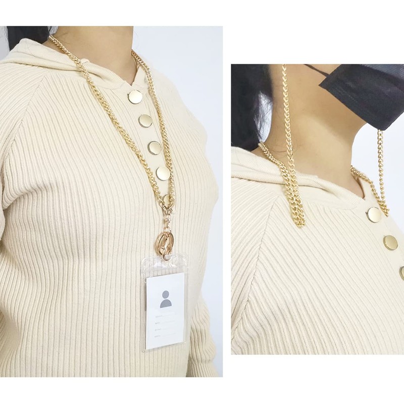 Sopopal Necklace Lanyards for ID Badges Gold Cuban Chain Key