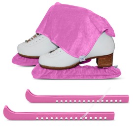 CRS Cross Ice Skate Guards, Soakers & Towel Gift Set -One Piece Guard Set Design with Soft Skate Blade Covers & Towel (Adjustable Pair of Guards-no assembly required) (Program Pink, Medium)