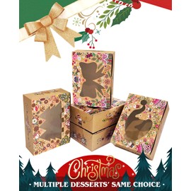qiqee Christmas Bow Cookie Boxes with Window 24packs 6x8x2.7 Inch Bakery Box Pastry Box for Christmas