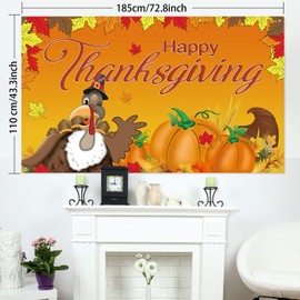 Happy Thanksgiving Background Fall Banner Thanksgiving Decorations Turkey Leaves Pumpkin Banner for Fall Party Supplies, 72.8 x 43.3 Inch