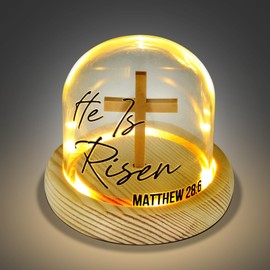 Bible Verse Scripture Cross Night Light,Wooden Religious Night Light – “He Is Risen” | Inspirational Christian Gift Lamp for Easter Baptism Prayer Room Faith Home Décor (AAA Battery NOT Included)