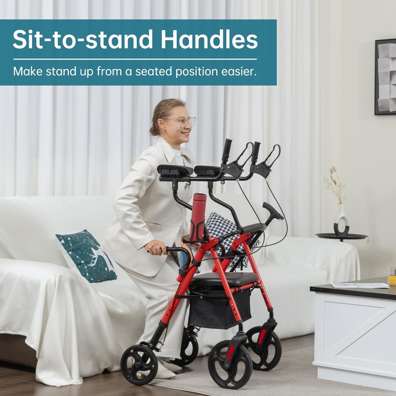 ELENKER Upright Rollator Walker, Stand Up Walkers for Seniors with