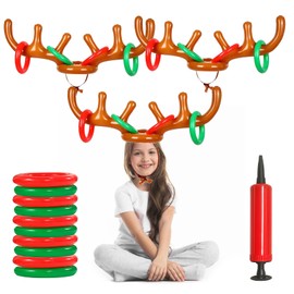 Christmas Inflatable Reindeer Antler Ring Toss Game - Christmas Party Games,3 Sets Inflatable Reindeer Antler Hat with Rings for Outdoor Indoor Christmas Family Kids Games