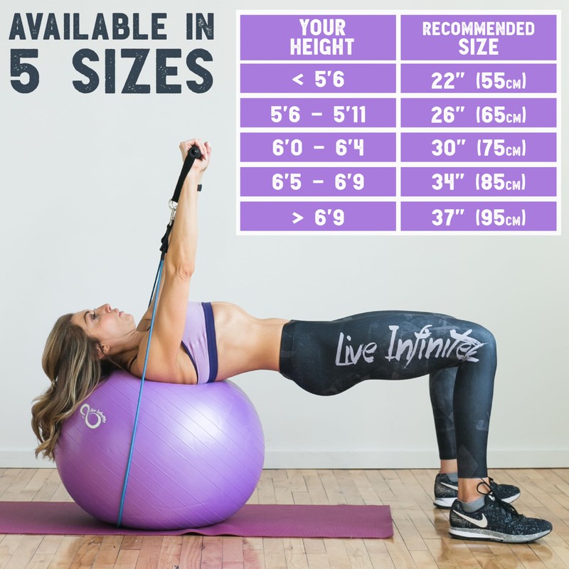 Live Infinitely Exercise Ball (55cm-95cm) Extra Thick Professional Grade Balance