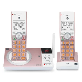 AT&T CL82257 DECT 6.0 2-Handset Cordless Phone for Home with Answering Machine, Call Blocking, Caller ID Announcer, Intercom and Long Range, Rose Gold