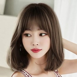 C curl medium hair matte brown full wig (WFLOUB) / C컬 중단발 매트브라운 통가발 (WFLOOUB)