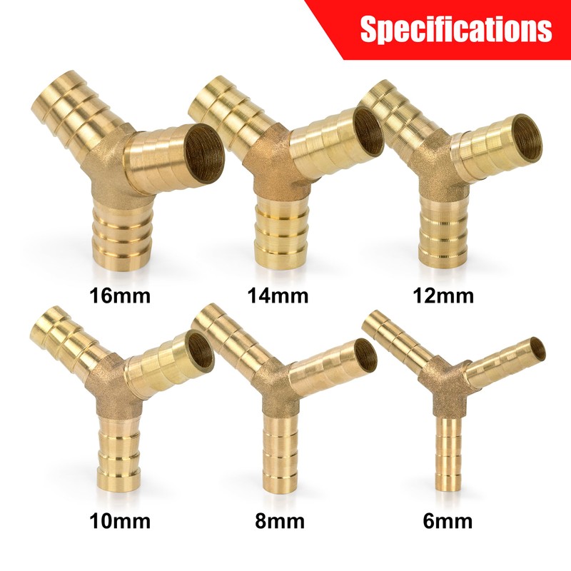 Pack of 6 10 mm Brass Hose Nozzle, 3-Way Straight